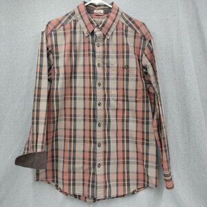C E Schmidt Button Down Shirt Mens Medium Long Sleeve Orange Brown Plaid